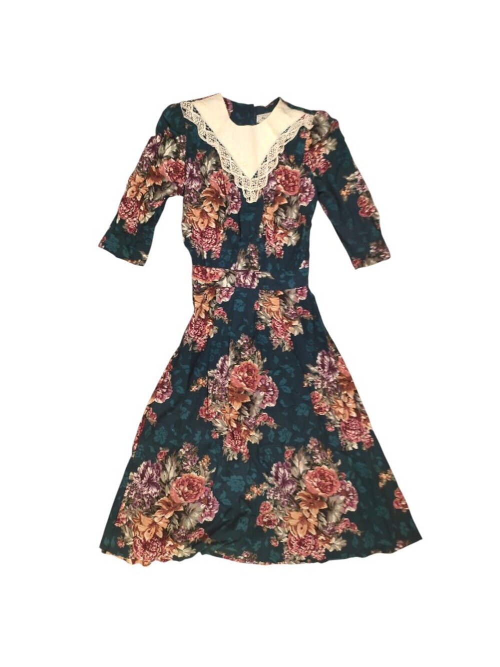 Vintage Miss Dorby Large Lace Collar Cottagecore Prairie Floral Dress Women's 12